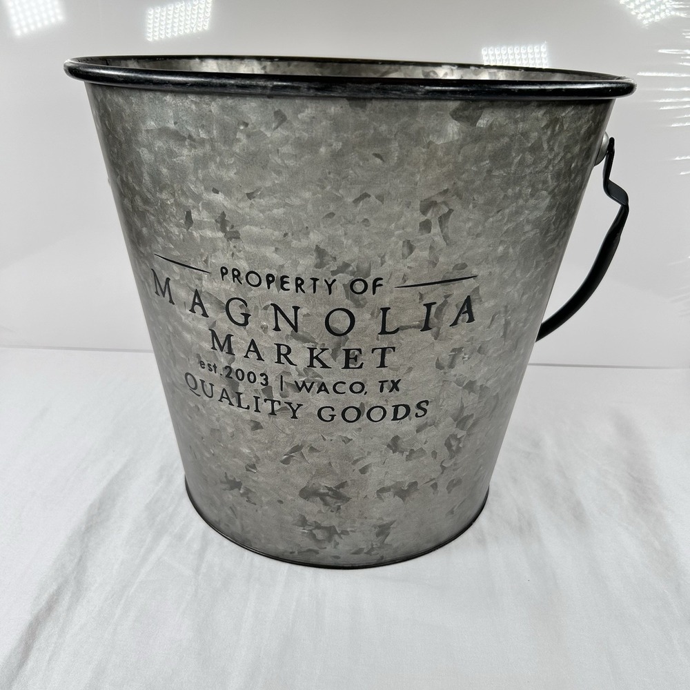 Big Magnolia Farms 2003 WACO TX Galvanized Metal Bucket Handle Farmhouse Flowers